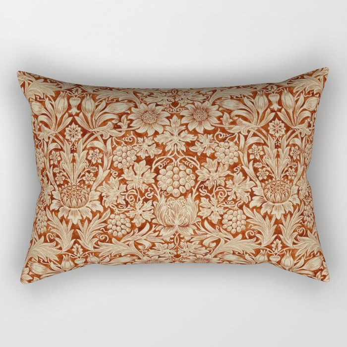 William Morris Pure Sunflower Red Saffron Vellum Vintage Pattern Rectangular Pillow Gallery Image 2