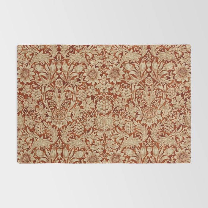 William Morris Pure Sunflower Red Saffron Vellum Vintage Pattern Rug Gallery Image 2