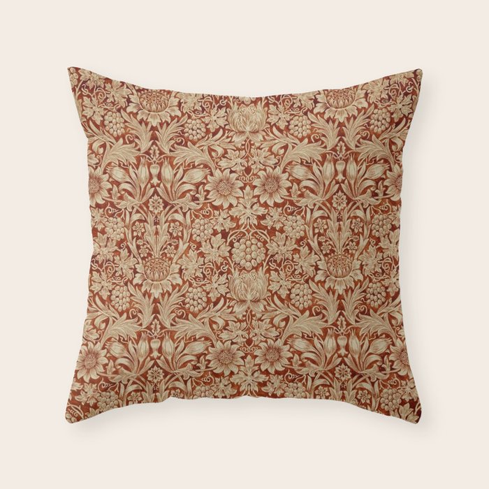 William Morris Pure Sunflower Red Saffron Vellum Vintage Pattern Throw Pillow Gallery Image 6