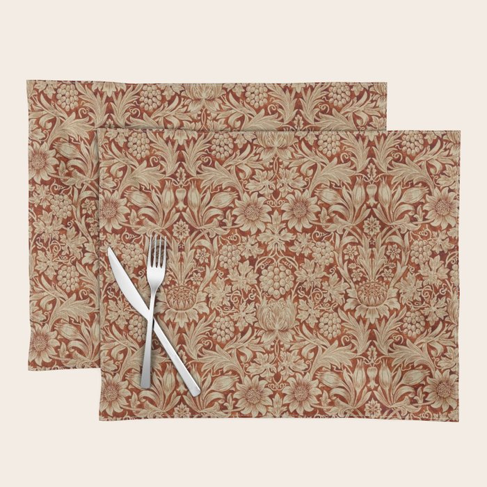 William Morris Pure Sunflower Red Saffron Vellum Vintage Pattern Placemat Gallery Image 1