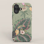 Tropical jungle vintage toucans and passiflora flower green botanical jungle iPhone Case Gallery Image 1