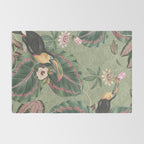 Tropical jungle vintage toucans and passiflora flower green botanical jungle Rug Gallery Image 2