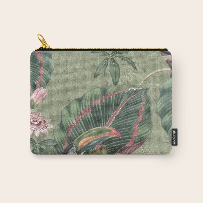 Tropical jungle vintage toucans and passiflora flower green botanical jungle Carry All Pouch Gallery Image 1