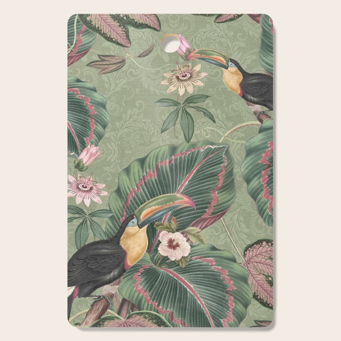 Tropical jungle vintage toucans and passiflora flower green botanical jungle Cutting Board Gallery Image 1