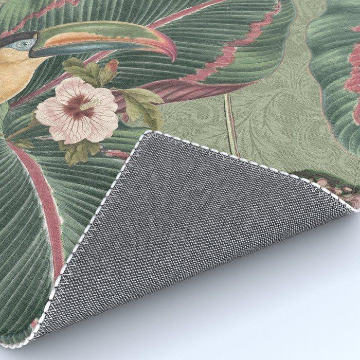 Tropical jungle vintage toucans and passiflora flower green botanical jungle Rug Gallery Image 4