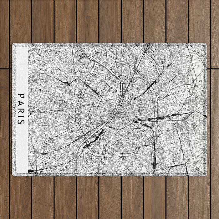 Paris White Map Outdoor Rug Gallery Image 1