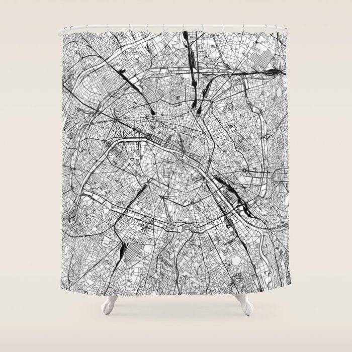 Paris White Map Shower Curtain Gallery Image 1