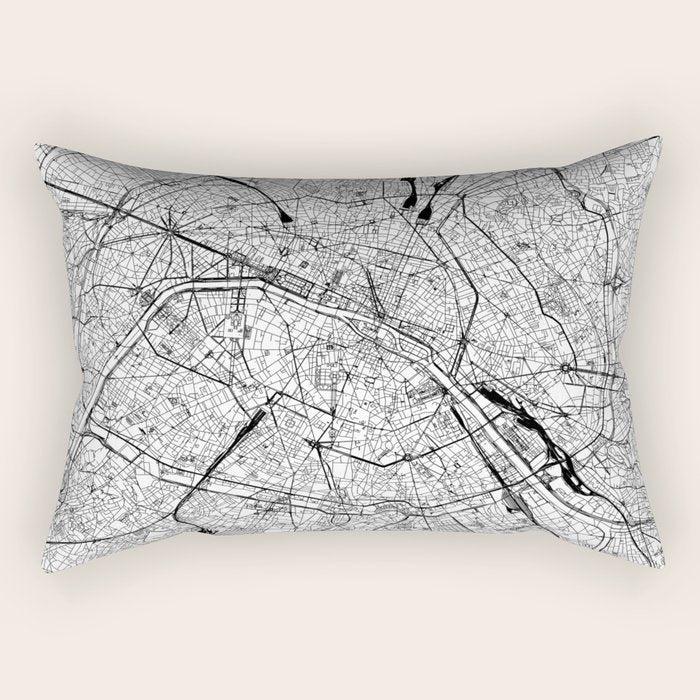 Paris White Map Rectangular Pillow Gallery Image 1