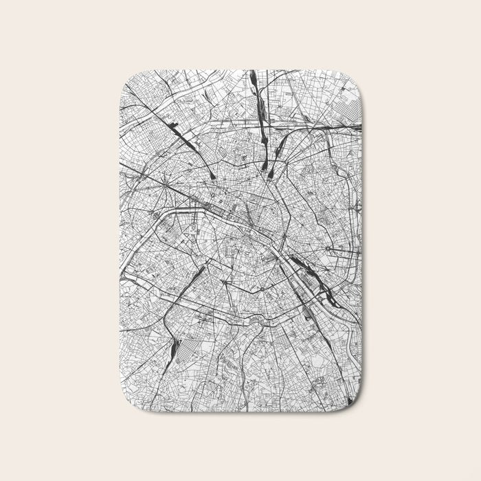 Paris White Map Bath Mat Gallery Image 1