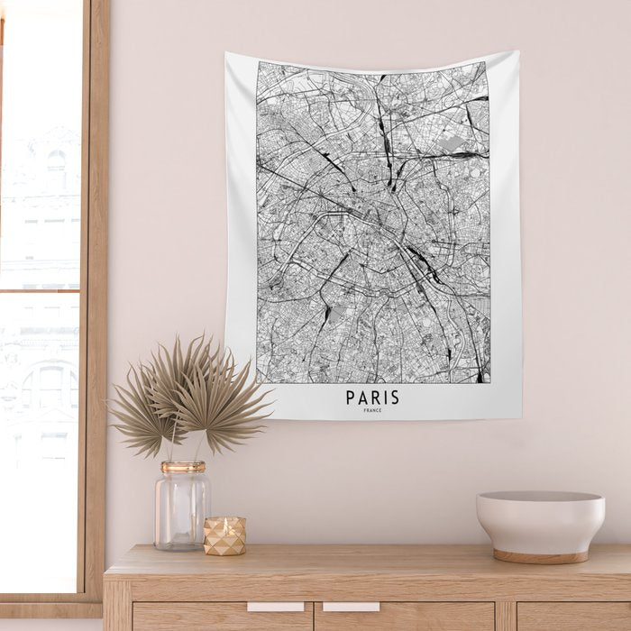 Paris White Map Wall Tapestry Gallery Image 2