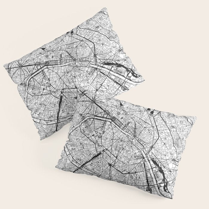 Paris White Map Pillow Sham Gallery Image 3