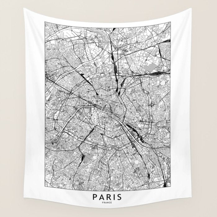 Paris White Map Wall Tapestry Gallery Image 4