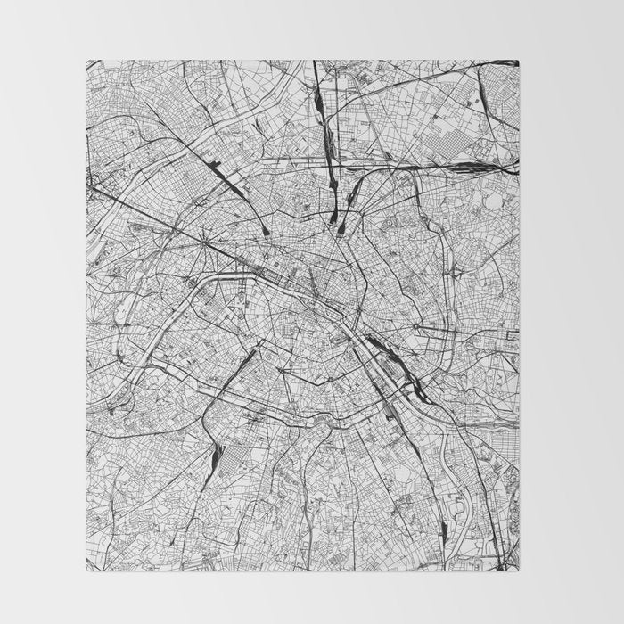 Paris White Map Throw Blanket Gallery Image 2