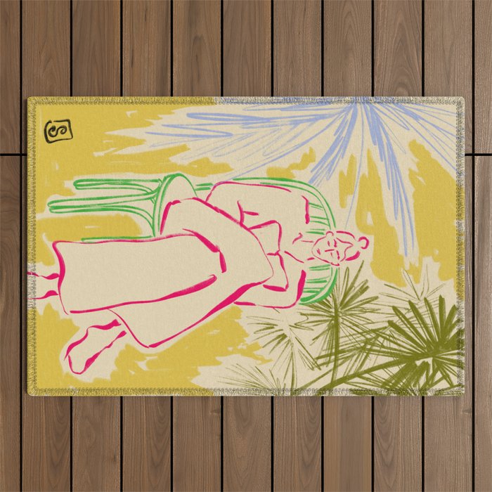 READING AMONG PALM TREES Outdoor Rug Gallery Image 1