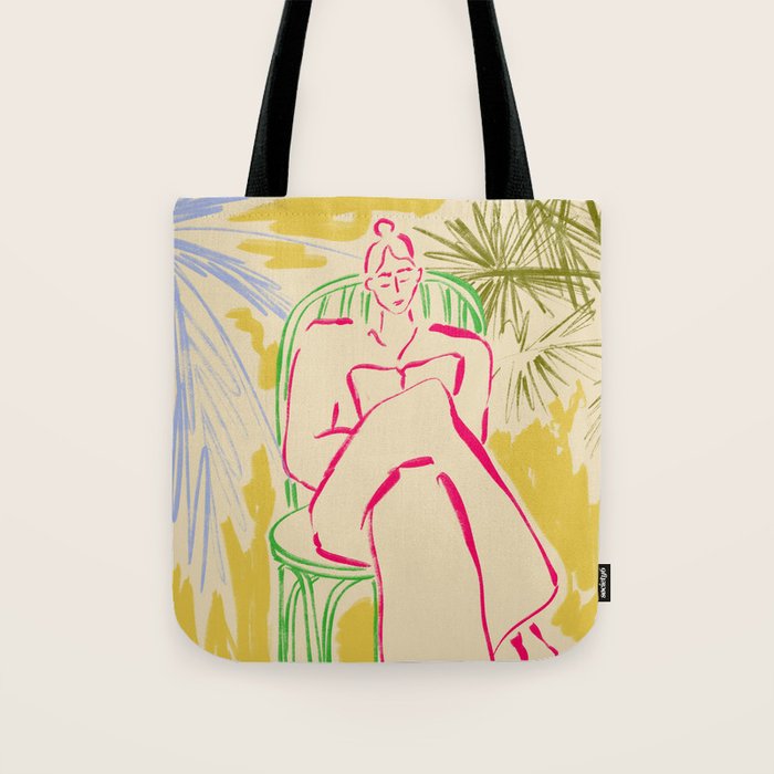 READING AMONG PALM TREES Tote Bag Gallery Image 1