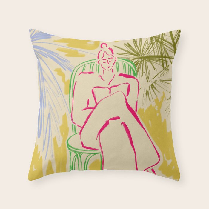 READING AMONG PALM TREES Throw Pillow Gallery Image 6
