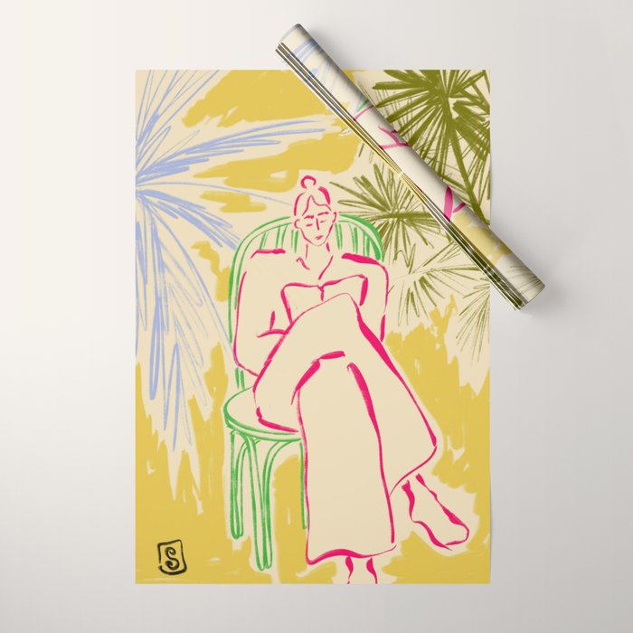 READING AMONG PALM TREES Wrapping Paper Gallery Image 1