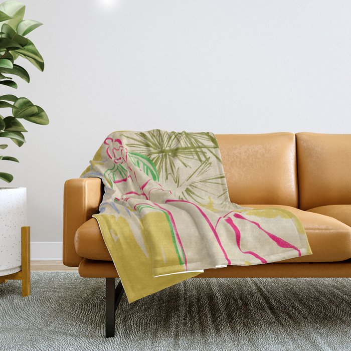 READING AMONG PALM TREES Throw Blanket Gallery Image 1