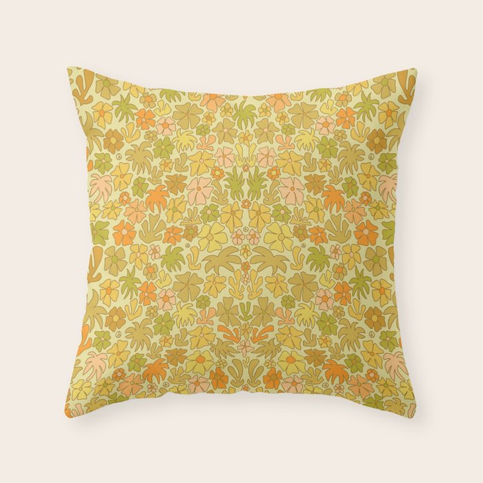 tropical flower power retro 70s pattern by surfy birdy  Throw Pillow Gallery Image 6