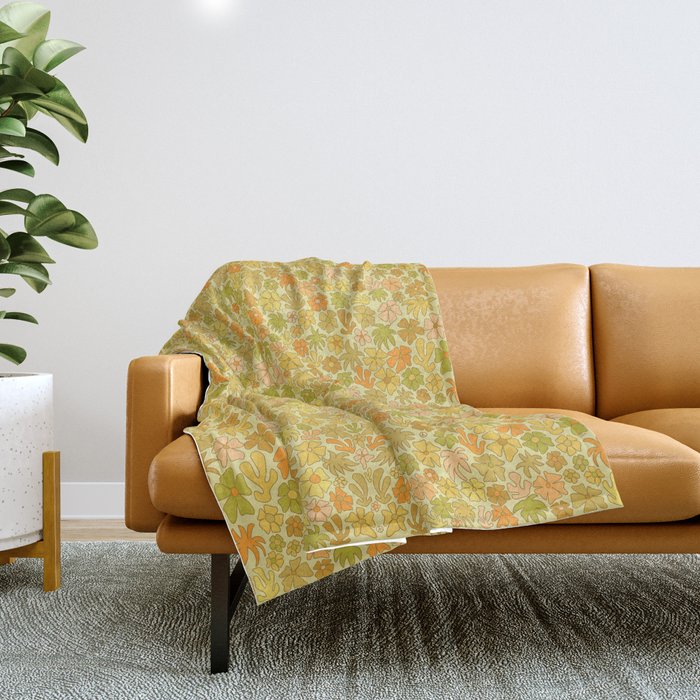 tropical flower power retro 70s pattern by surfy birdy  Throw Blanket Gallery Image 1