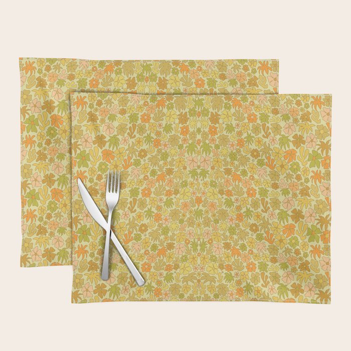 tropical flower power retro 70s pattern by surfy birdy  Placemat Gallery Image 1