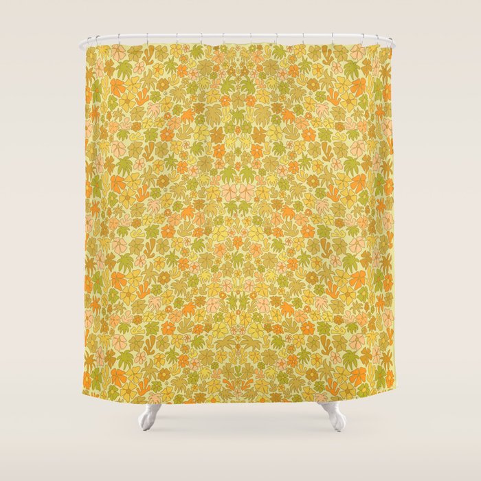 tropical flower power retro 70s pattern by surfy birdy  Shower Curtain Gallery Image 1