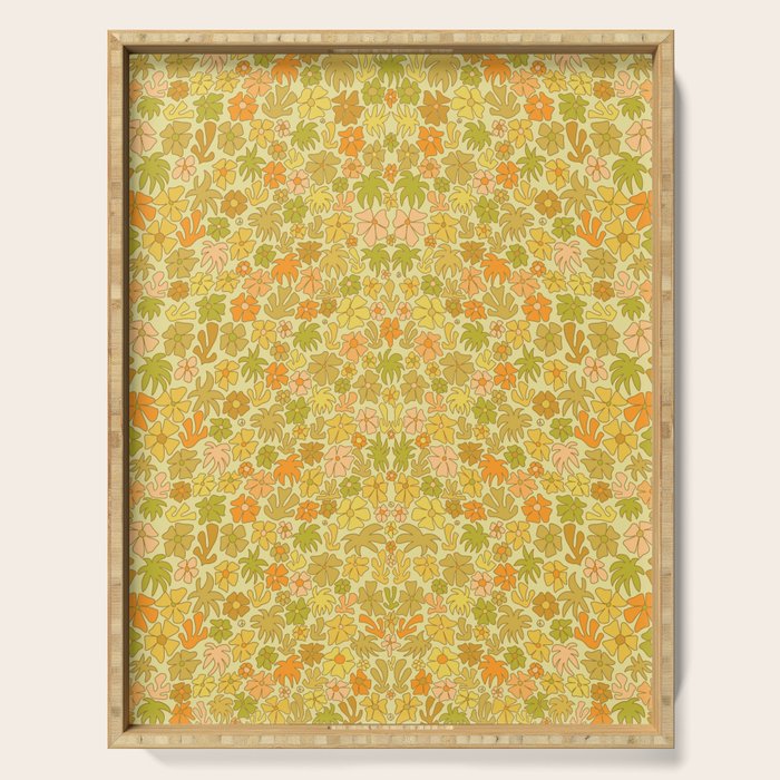 tropical flower power retro 70s pattern by surfy birdy  Serving Tray Gallery Image 1