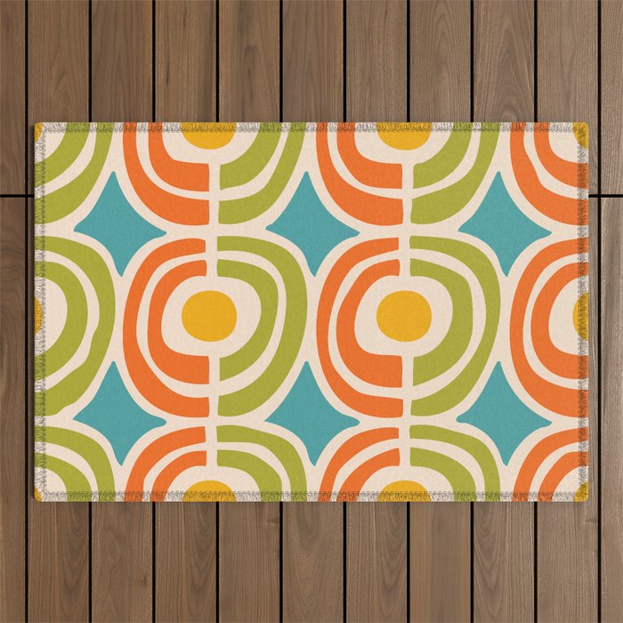 Mid Century Modern Solar Flares Pattern 2 Outdoor Rug Gallery Image 1