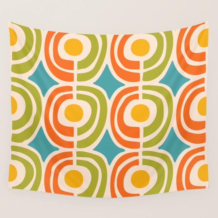 Mid Century Modern Solar Flares Pattern 2 Wall Tapestry Gallery Image 4