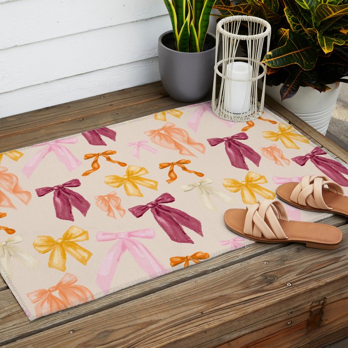Pastel Watercolor Bow Ties Outdoor Rug Gallery Image 2