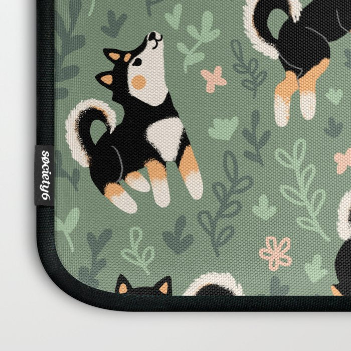Playful Black And Tan Shiba Inu Pattern Laptop Sleeve Gallery Image 3
