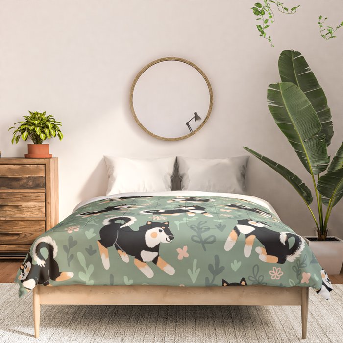 Playful Black And Tan Shiba Inu Pattern Comforter Gallery Image 3