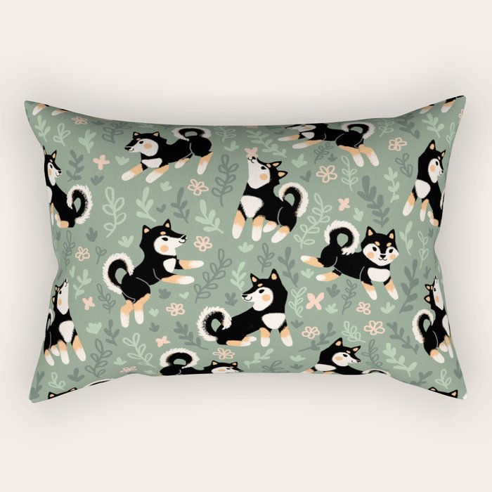 Playful Black And Tan Shiba Inu Pattern Rectangular Pillow Gallery Image 2