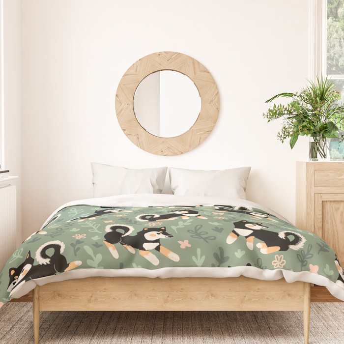 Playful Black And Tan Shiba Inu Pattern Duvet Cover Gallery Image 3