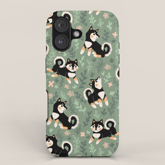 Playful Black And Tan Shiba Inu Pattern iPhone Case Gallery Image 1