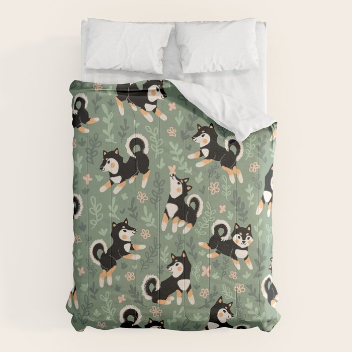 Playful Black And Tan Shiba Inu Pattern Comforter Gallery Image 6