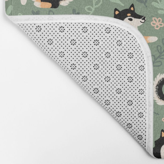 Playful Black And Tan Shiba Inu Pattern Bath Mat Gallery Image 2