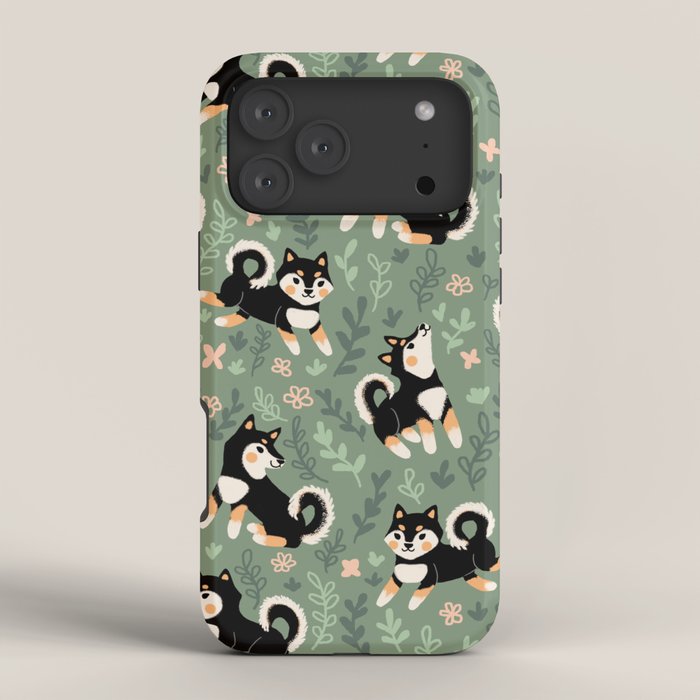 Playful Black And Tan Shiba Inu Pattern iPhone Case Gallery Image 4