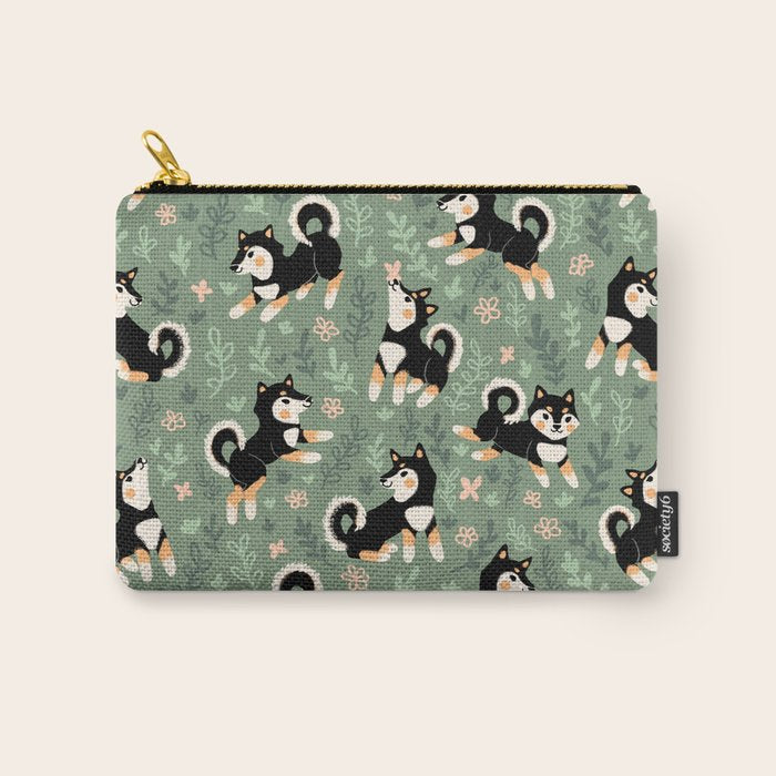 Playful Black And Tan Shiba Inu Pattern Carry All Pouch Gallery Image 1