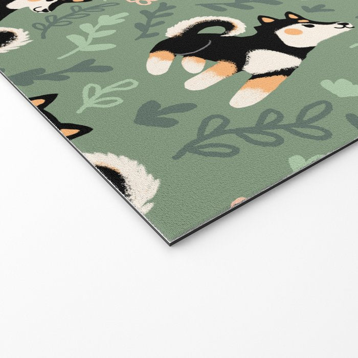 Playful Black And Tan Shiba Inu Pattern Welcome Mat Gallery Image 2