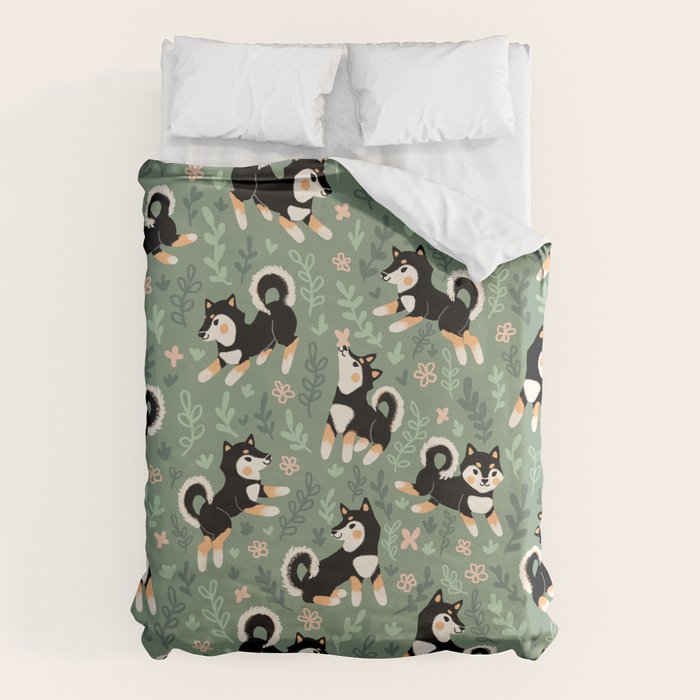 Playful Black And Tan Shiba Inu Pattern Duvet Cover Gallery Image 6