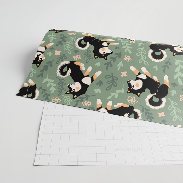 Playful Black And Tan Shiba Inu Pattern Wrapping Paper Gallery Image 2