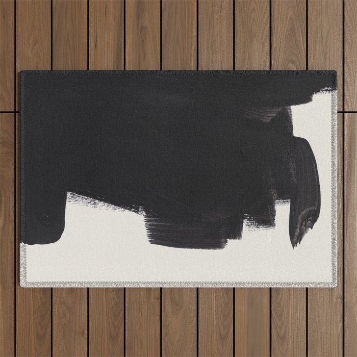 Mid Century Modern Minimalist Abstract Art Brush Strokes Black & White Ink Art Colorfield Outdoor Rug Gallery Image 1