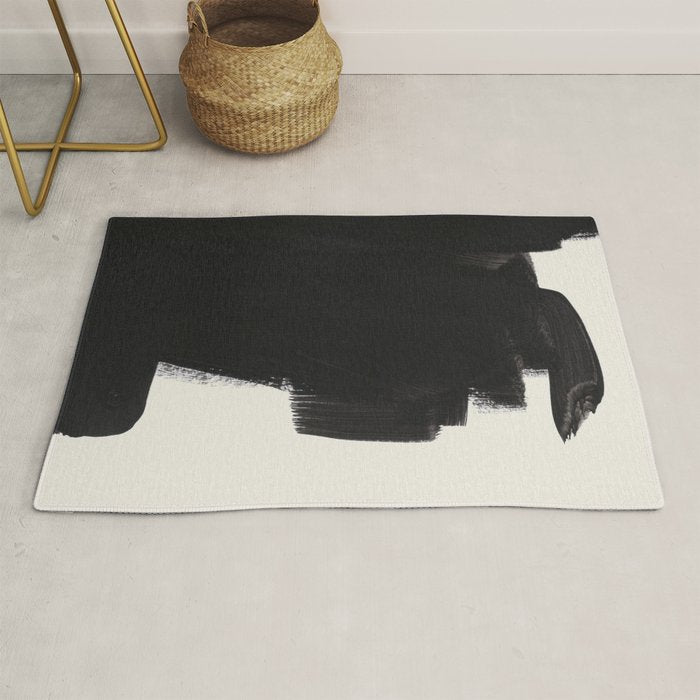 Mid Century Modern Minimalist Abstract Art Brush Strokes Black & White Ink Art Colorfield Rug Gallery Image 1