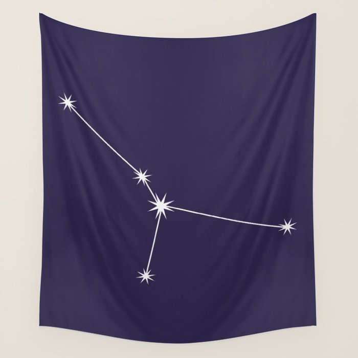 Cancer Zodiac Star Constellation Line Art Dark Purple Wall Tapestry Gallery Image 1