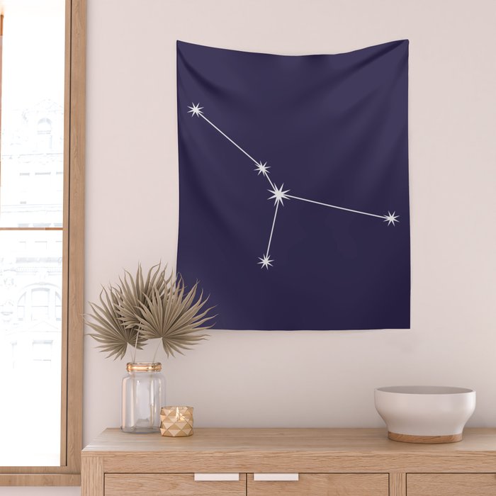 Cancer Zodiac Star Constellation Line Art Dark Purple Wall Tapestry Gallery Image 2