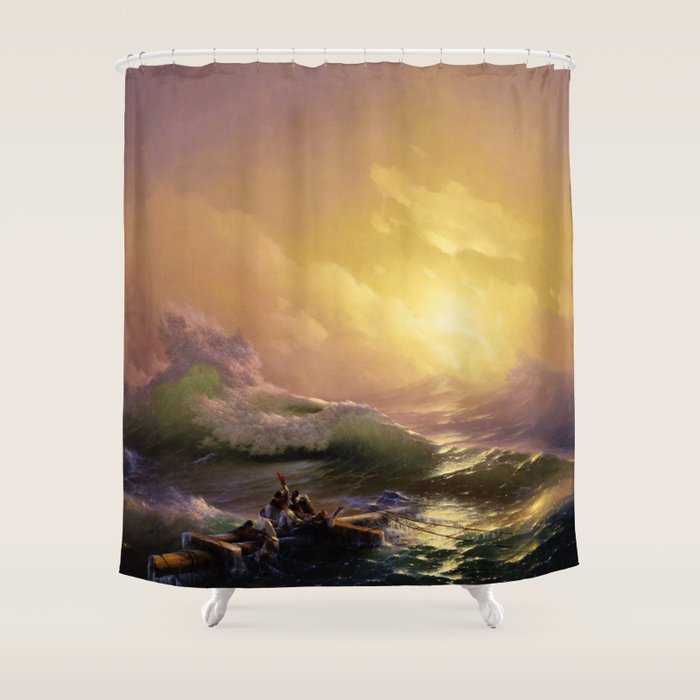 The Ninth Wave nautical sunset ocean storm landscape masterpiece by Ivan Aivazovsky Shower Curtain Gallery Image 1