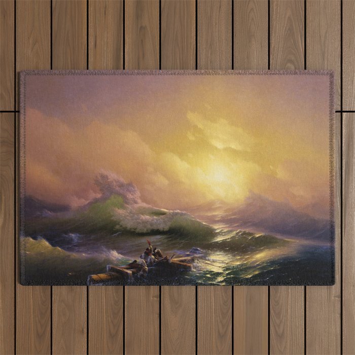 The Ninth Wave nautical sunset ocean storm landscape masterpiece by Ivan Aivazovsky Outdoor Rug Gallery Image 1