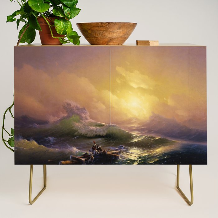 The Ninth Wave nautical sunset ocean storm landscape masterpiece by Ivan Aivazovsky Credenza Gallery Image 1