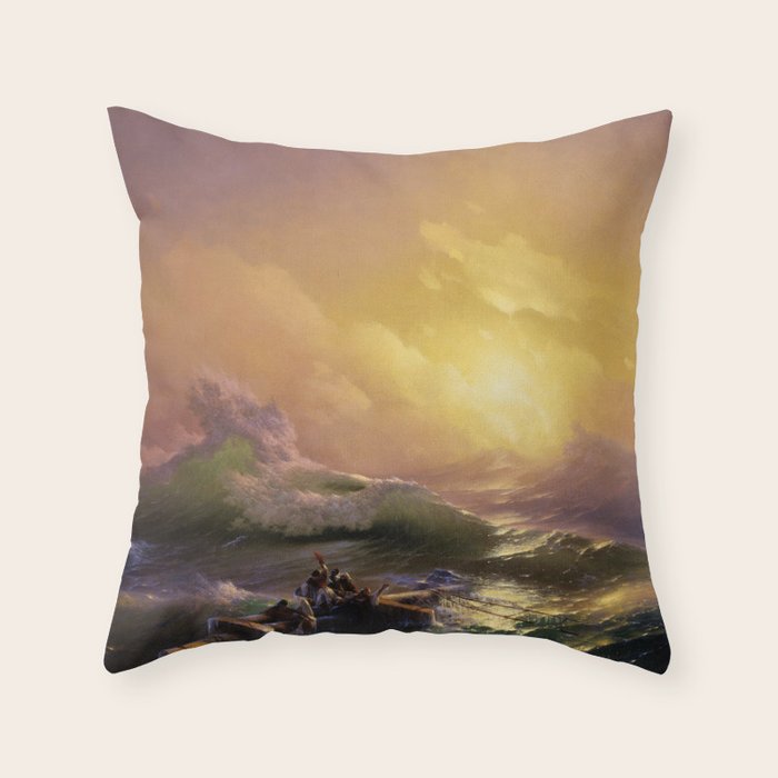 The Ninth Wave nautical sunset ocean storm landscape masterpiece by Ivan Aivazovsky Throw Pillow Gallery Image 1